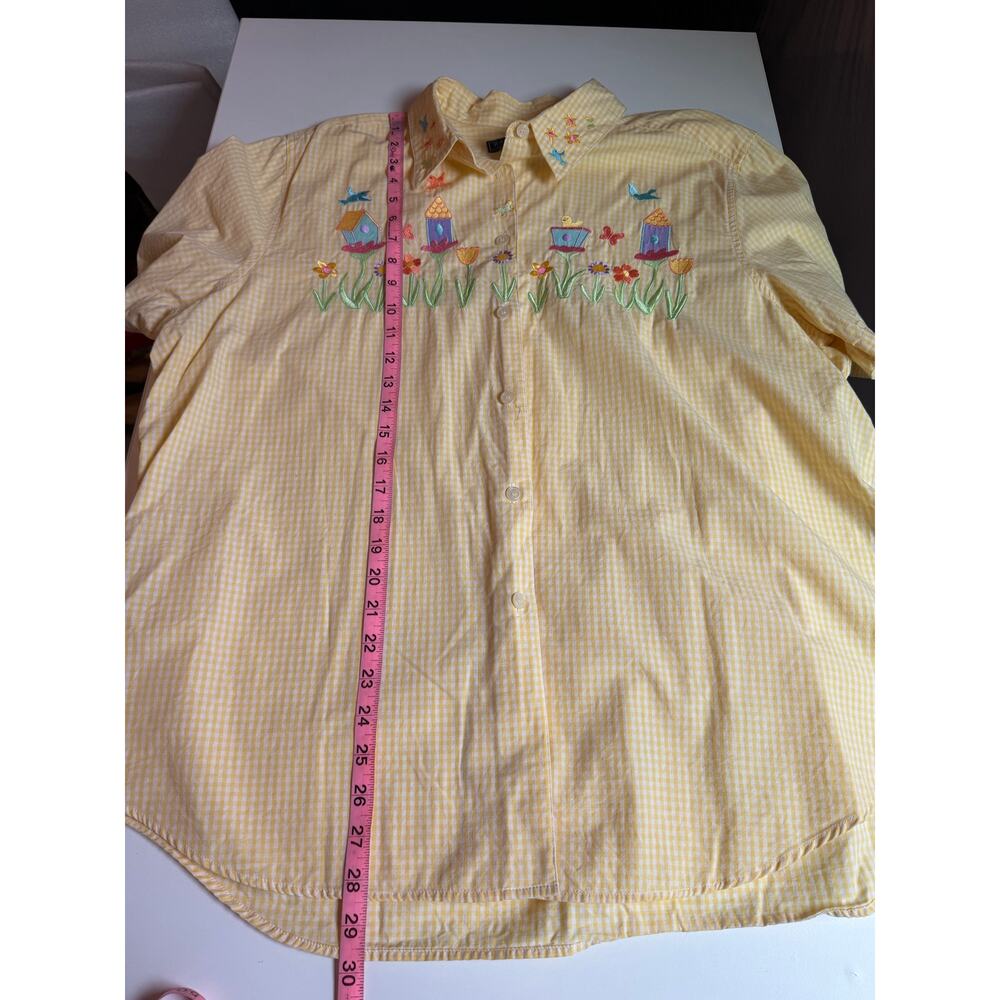 VTG Scott Womens 2X Button Down Shirt Gingham Yellow Embroidered Cottagecore - Picture 11 of 13